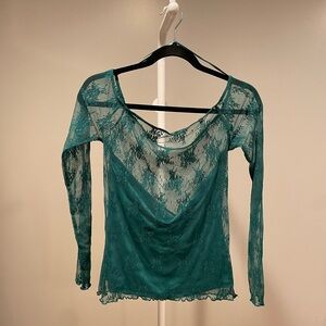 Elodie Green Sheer Lace Blouse w Tube Top Size L